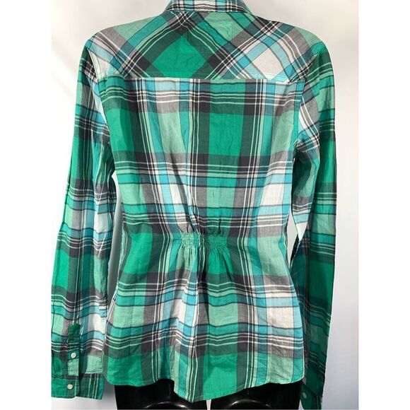 5---- Aeropostale Cotton Green Plaid Button Up Long Sleeve Top Size Medium NWT - Picture 8 of 11